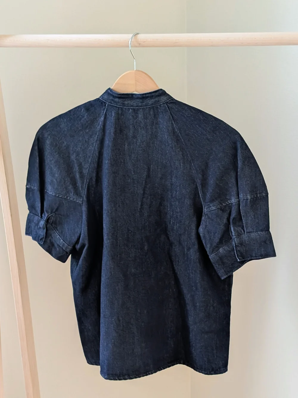 NWT Zara Denim Tie-Neck Short Sleeve Top In Dark Blue - S - Picture 4 of 5